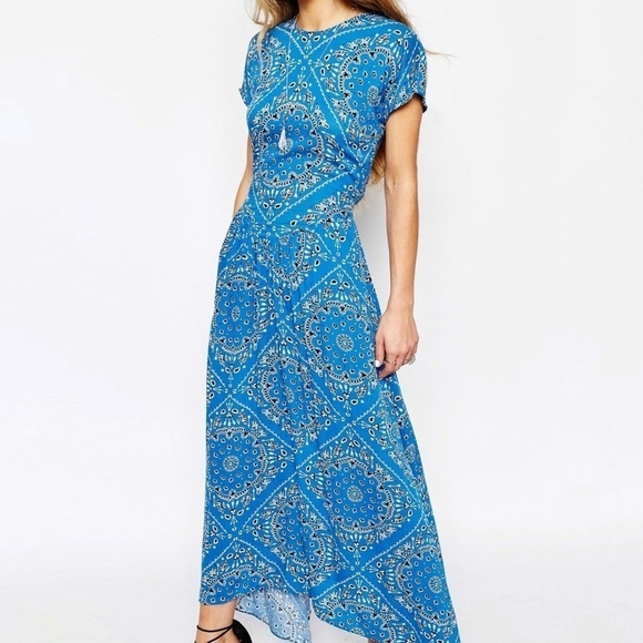 JEN’S Pirate Booty Dixie Blue Bandana Maxi Dress Open Back Short Sleeve Small - Picture 2 of 10